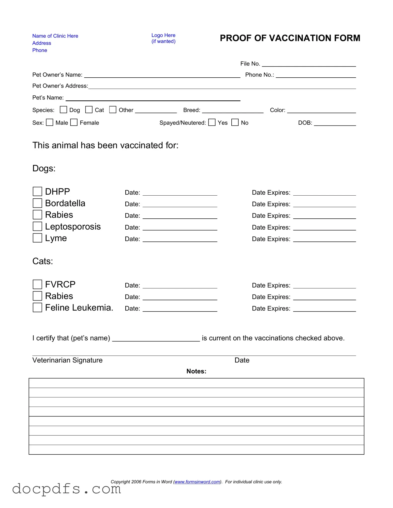 Proof Of Vaccination Dog Template in PDF