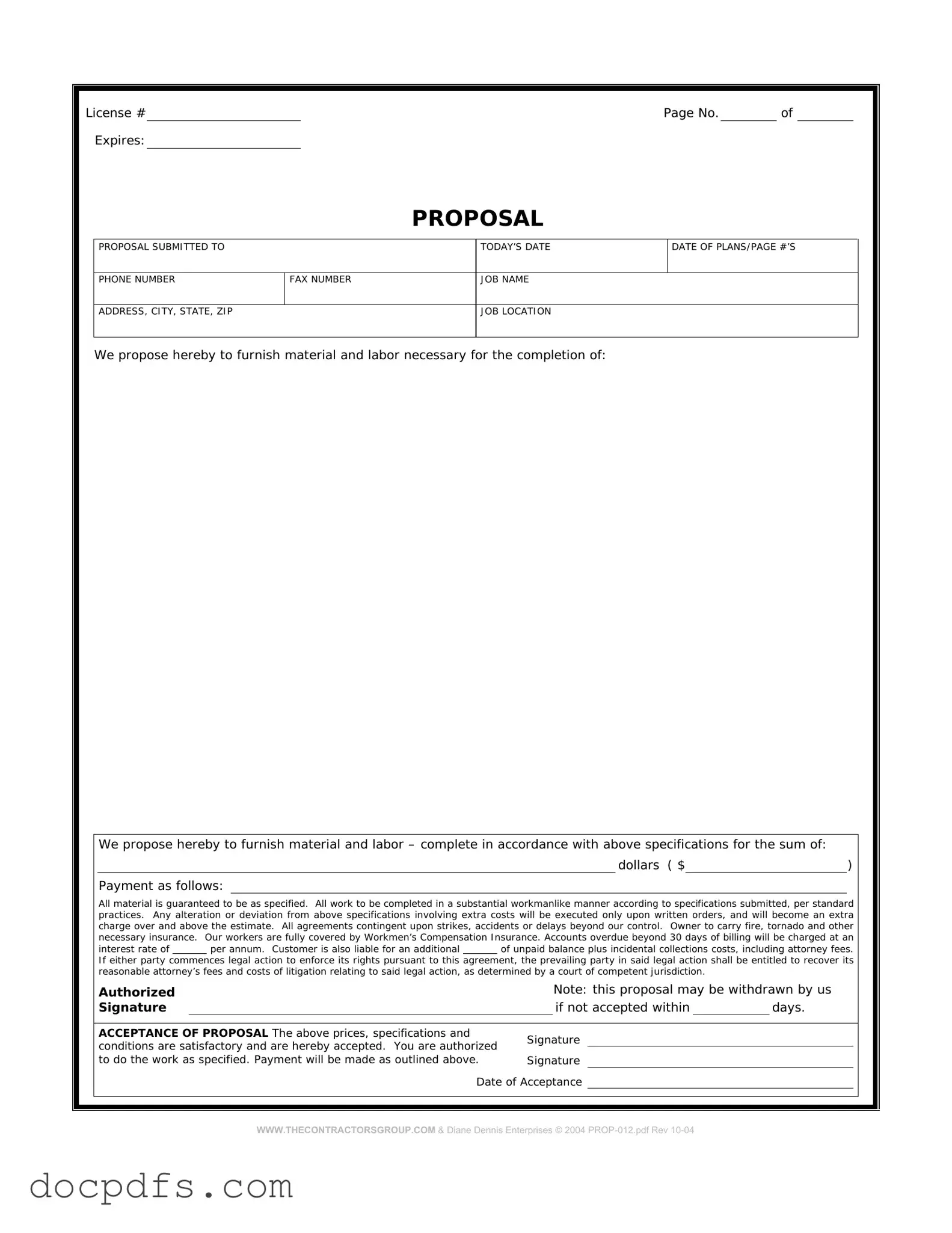 Construction proposal form Template in PDF