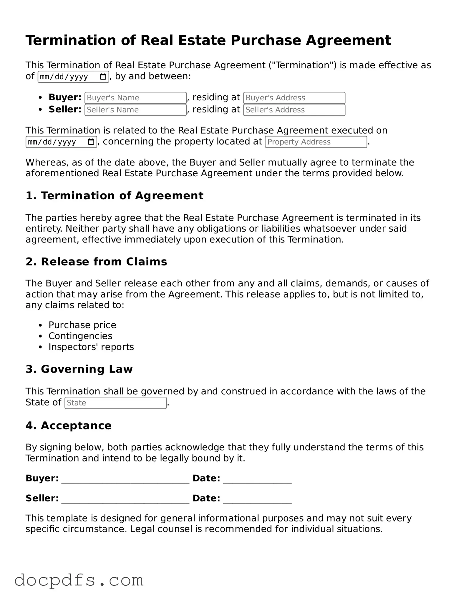 Legal Termination of Real Estate Purchase Agreement Document