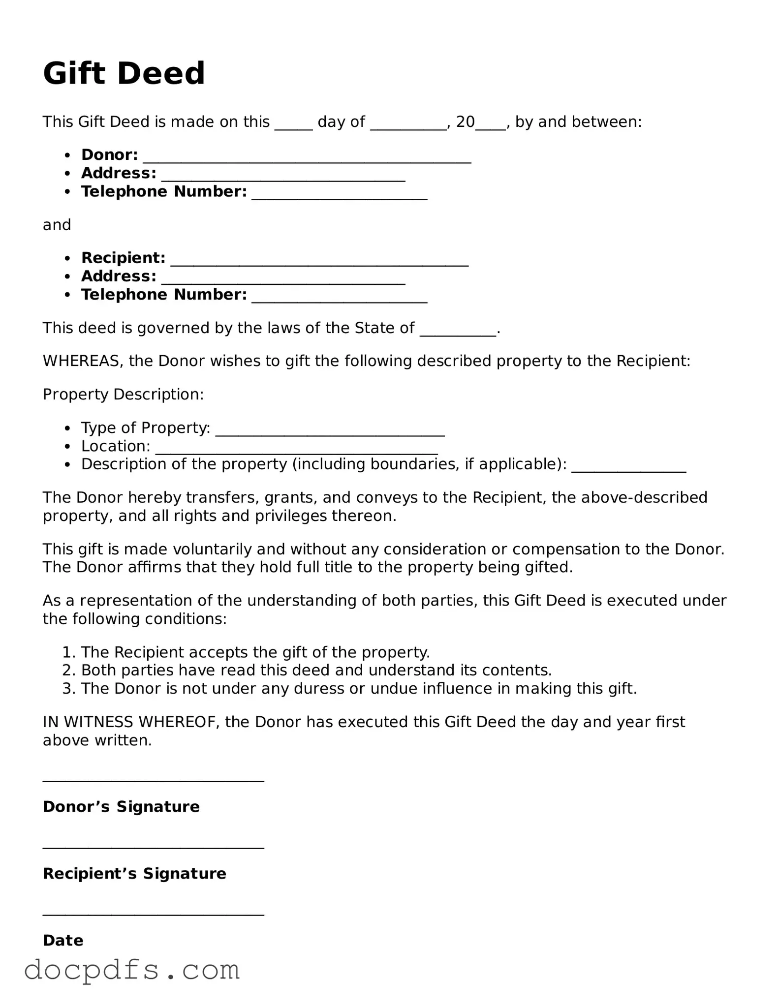 Legal Gift Deed Document