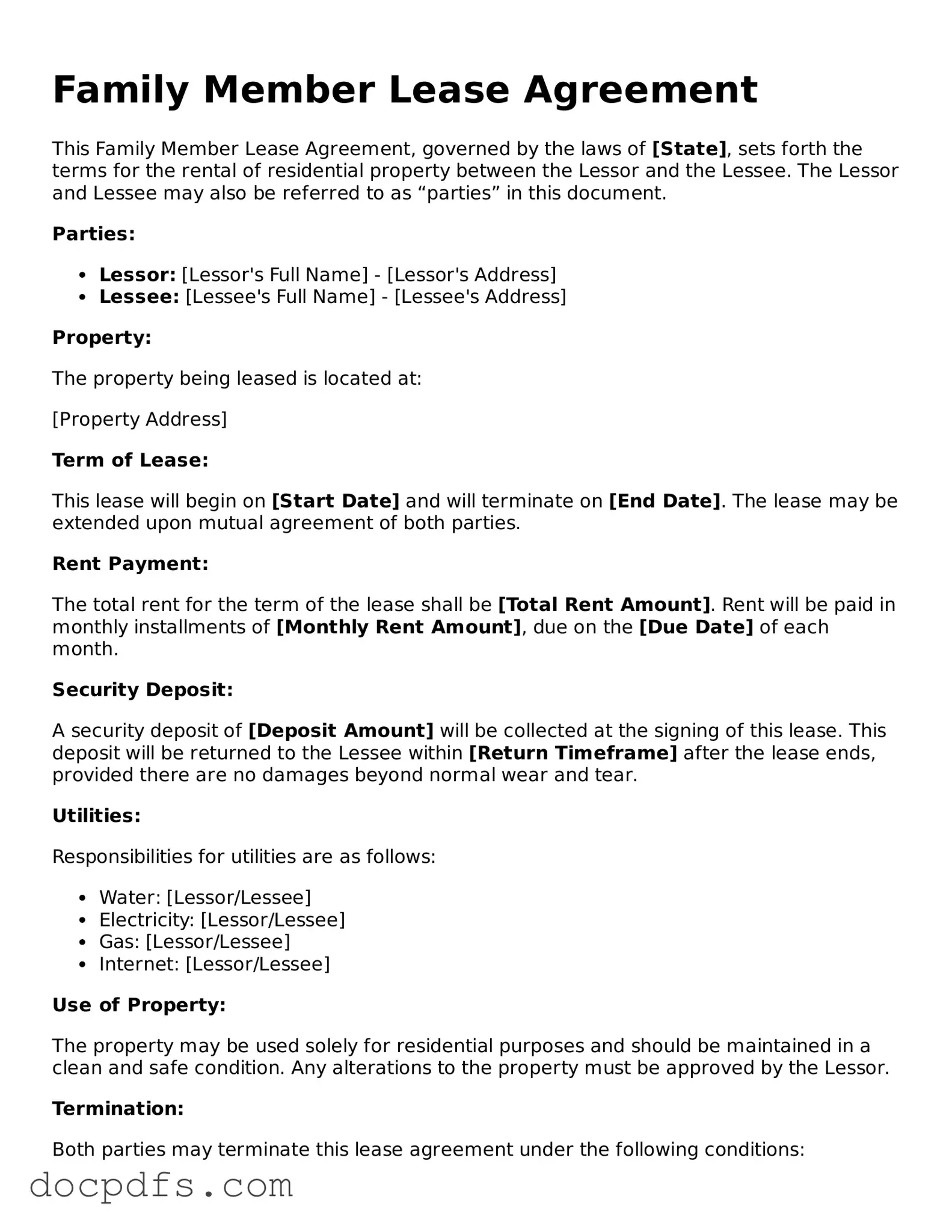 Legal Family Member Lease Agreement Document