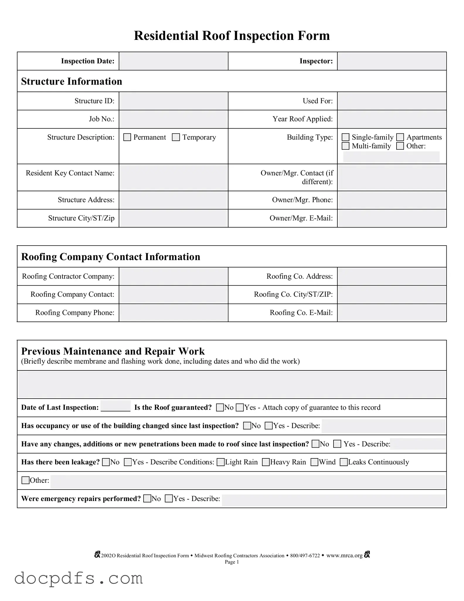 Roof Inspection Template in PDF