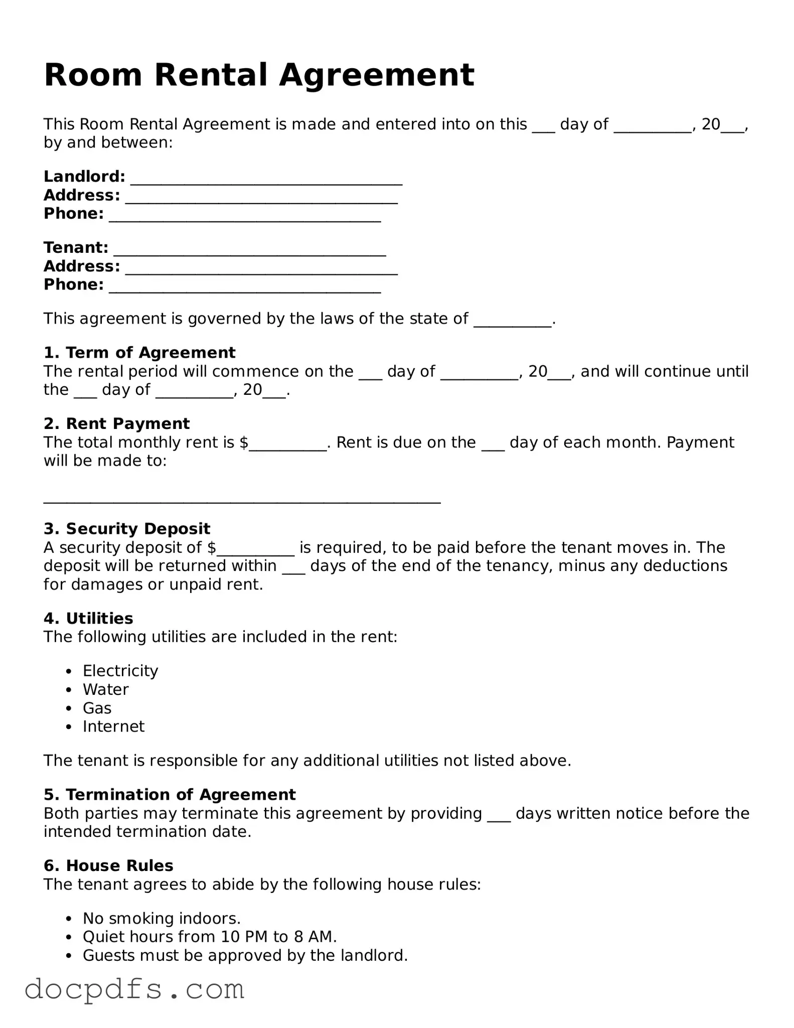 Legal Room Rental Agreement Document