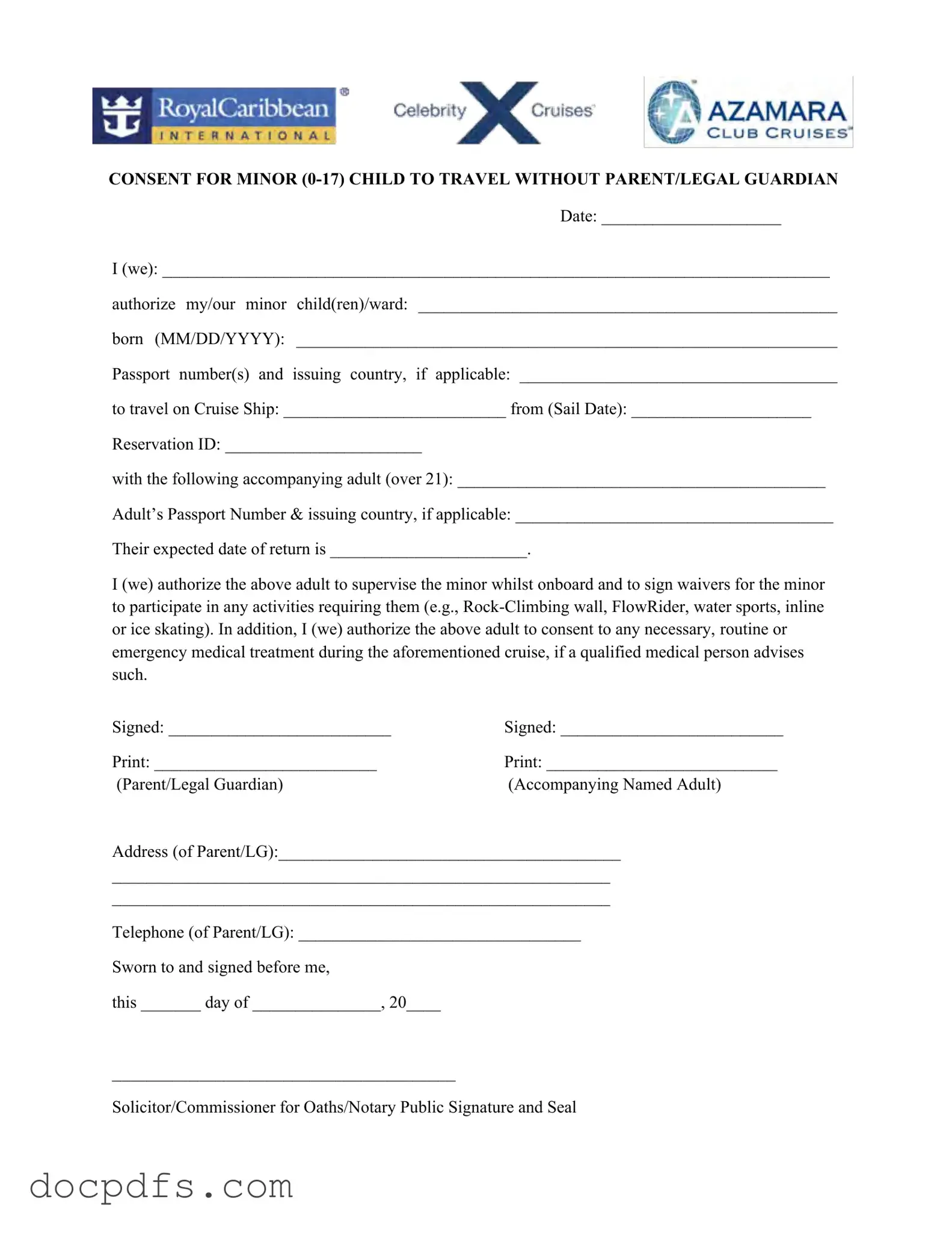 Royal Caribbean Parental Consent Template in PDF