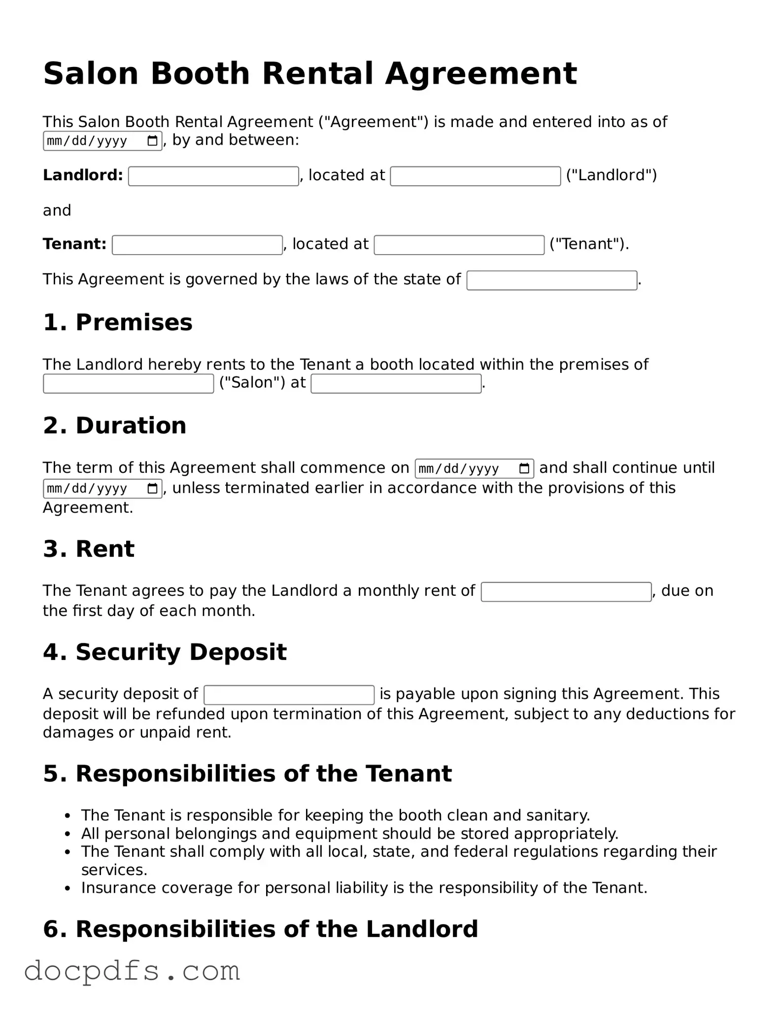 Legal Salon Booth Rental Agreement Document