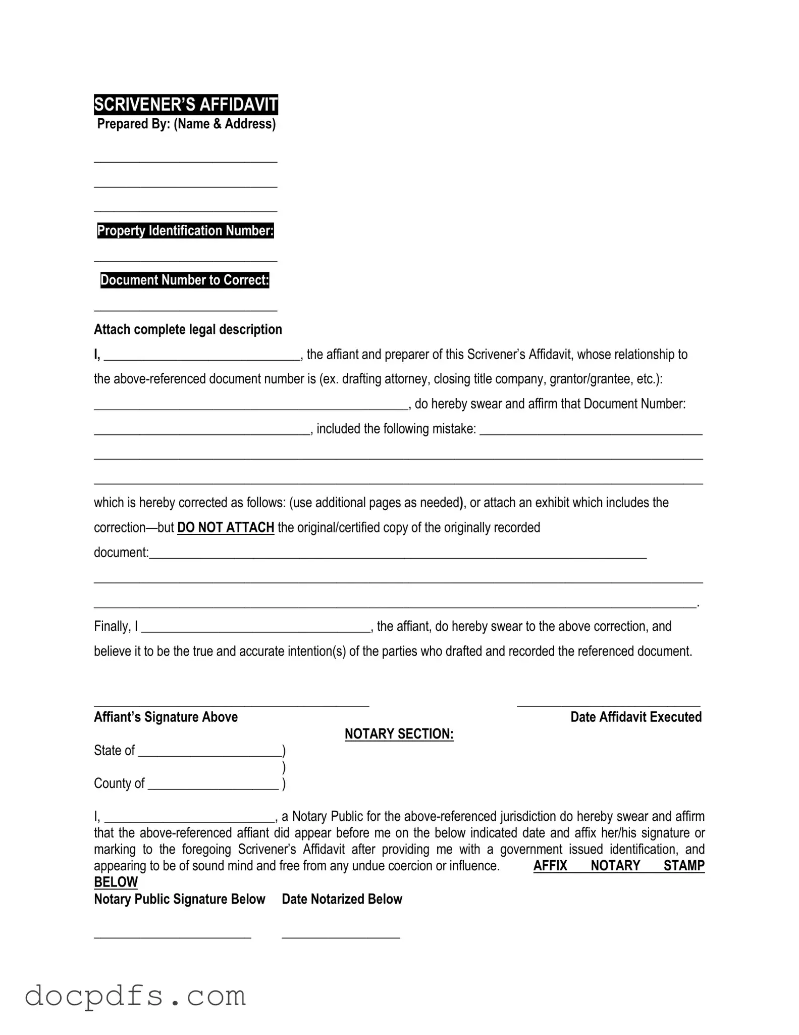 Scrivener's Affidavit Template in PDF