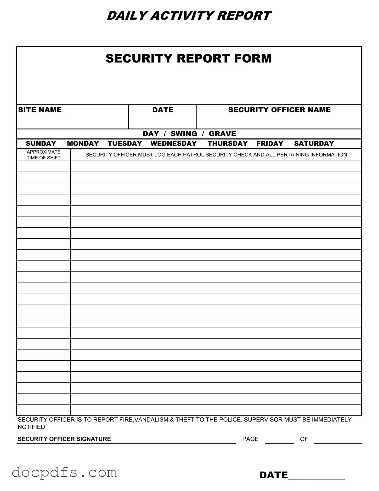 Security Guard Daily Report Sample Template in PDF