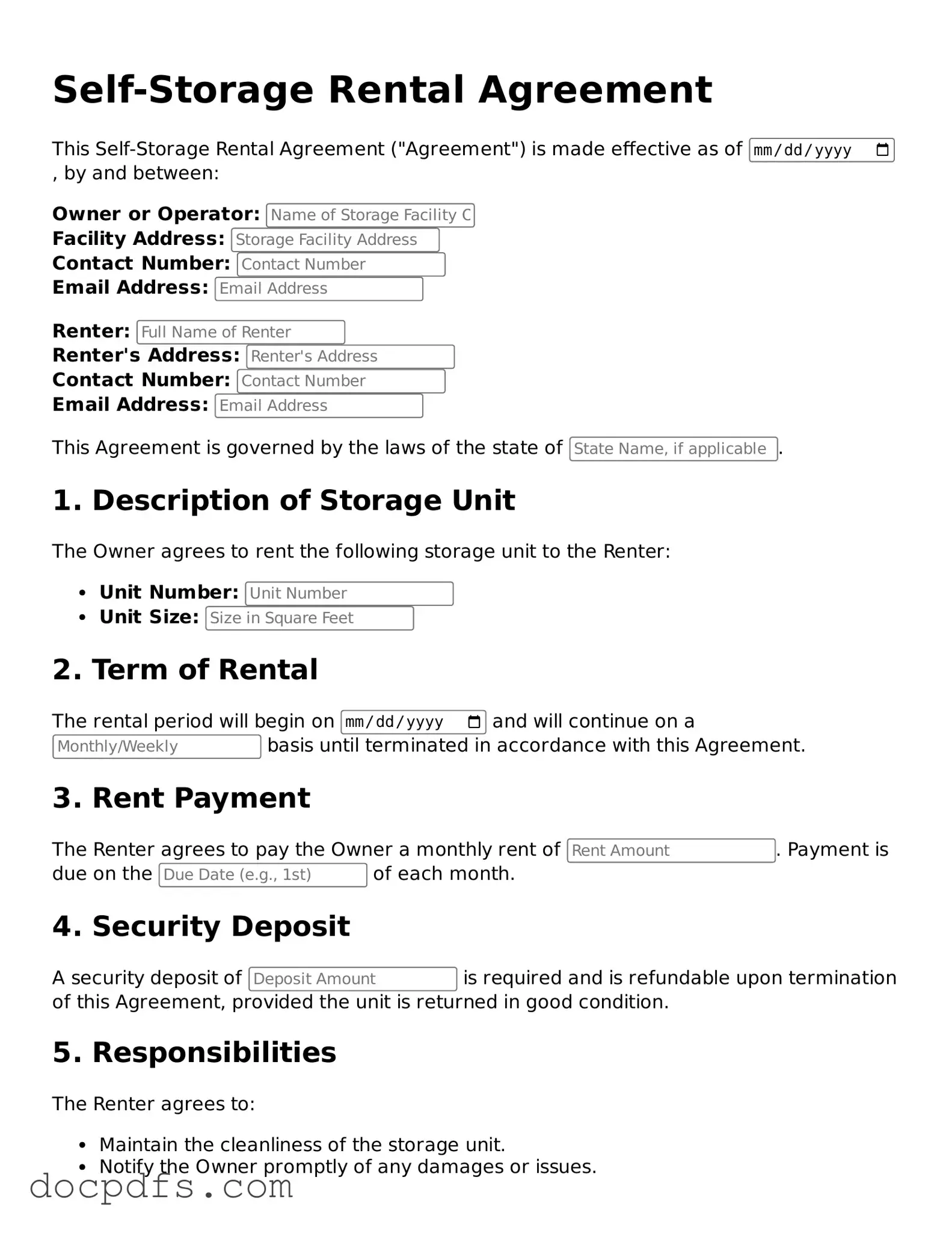Legal Self-Storage Rental Agreement Document