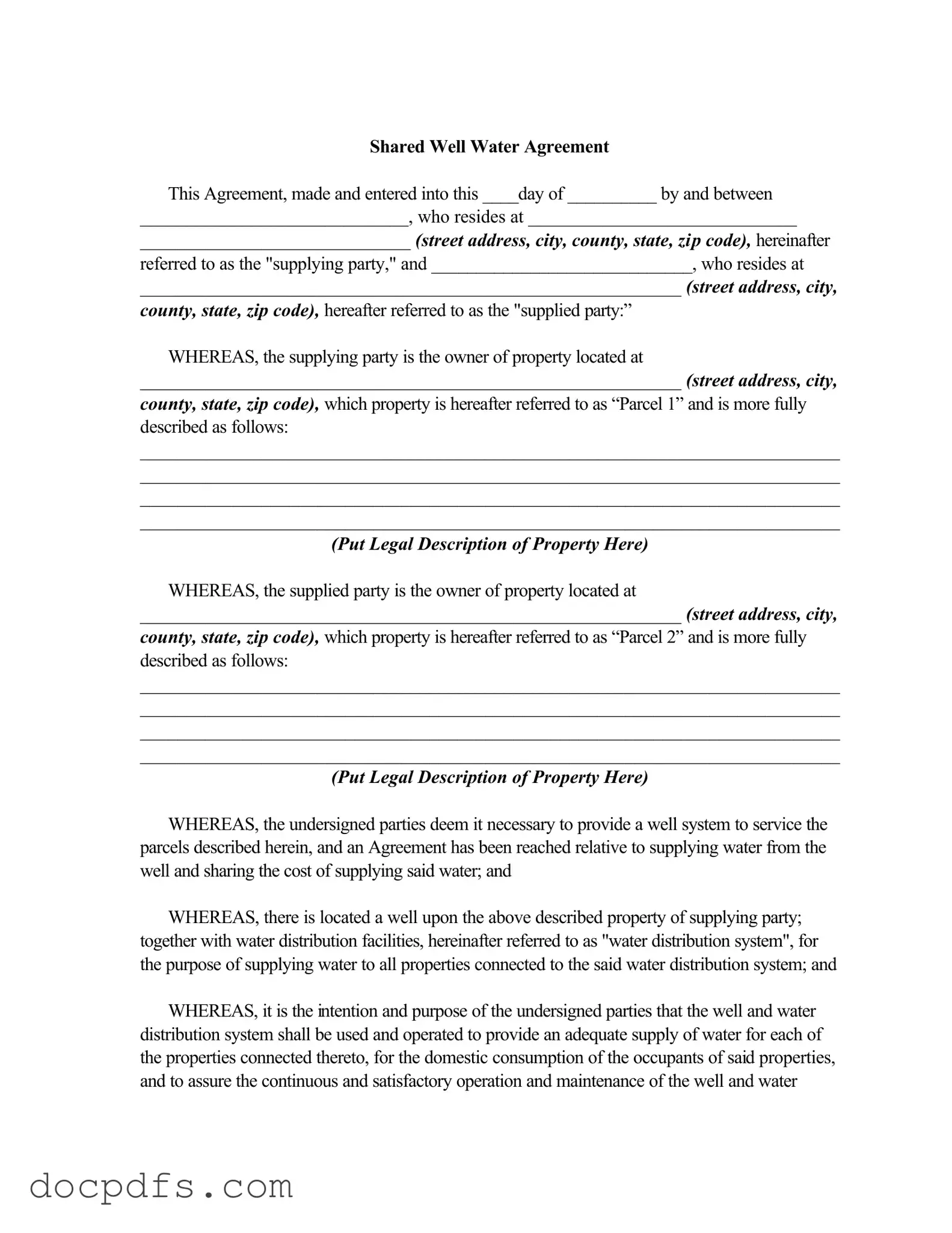 Shared Well Agreement Template in PDF