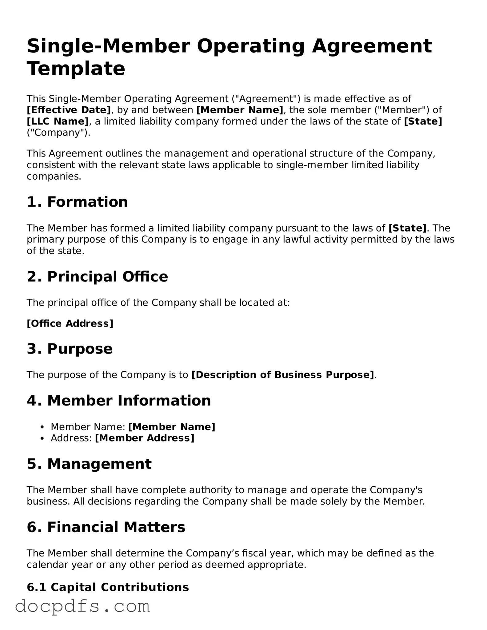 Legal Single-Member Operating Agreement Document
