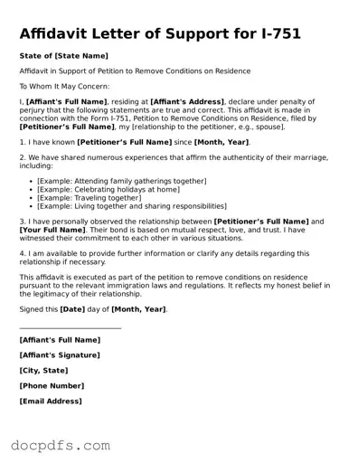 Legal Affidavit Letter of Support for I-751 Document