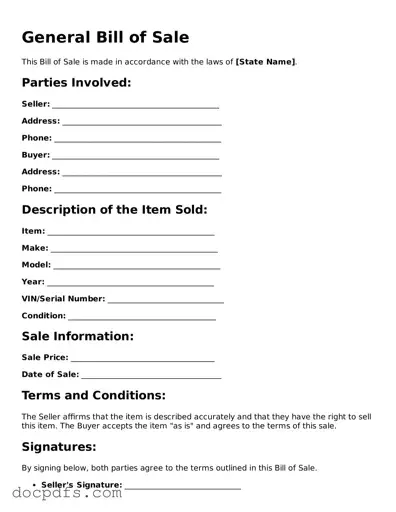 Legal General Bill of Sale Document