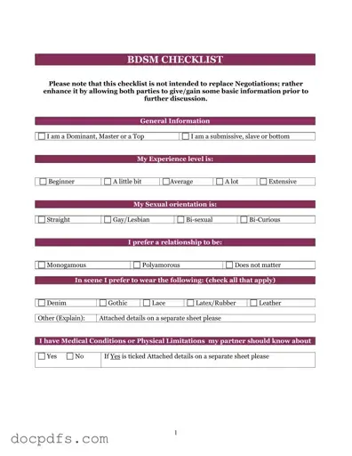 Bdsm Checklist Template in PDF