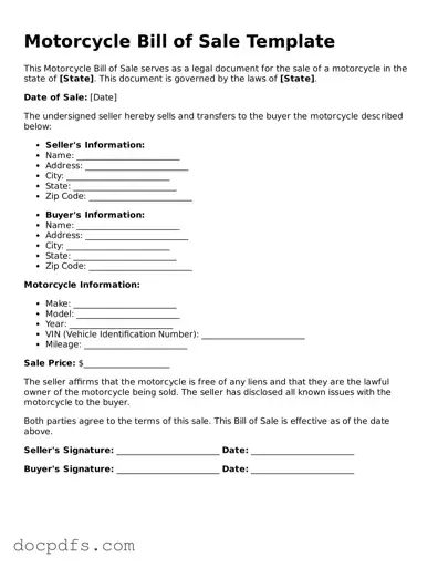 Legal Motorcycle Bill of Sale Document