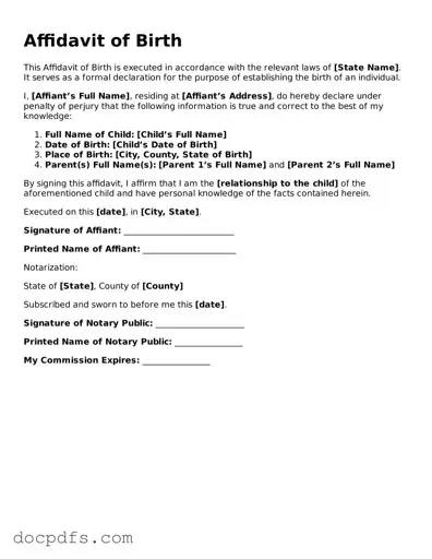 Legal Affidavit of Birth Document