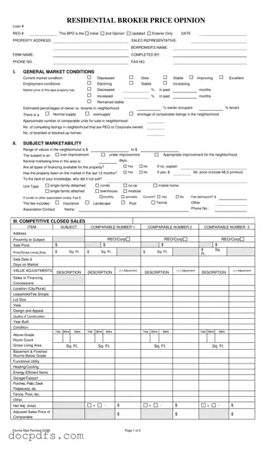 Broker Price Opinion Template in PDF