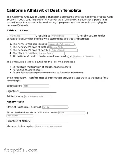 Free California Affidavit of Death Form