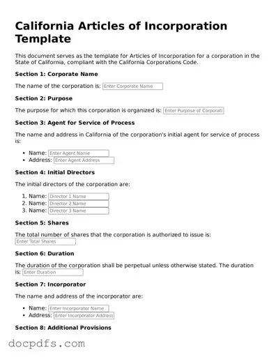 Free California Articles of Incorporation Form