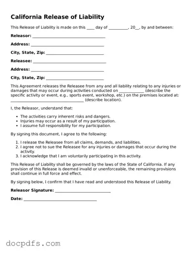 Free California Release of Liability Form