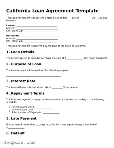 Free California Loan Agreement Form