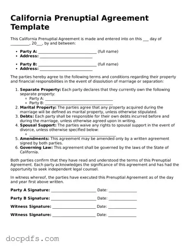 Free California Prenuptial Agreement Form