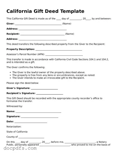 Free California Gift Deed Form