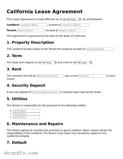 Free California Lease Agreement Form