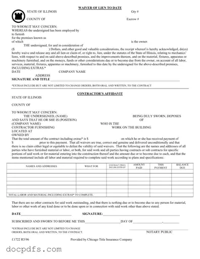 Chicago Title Waiver Format Template in PDF