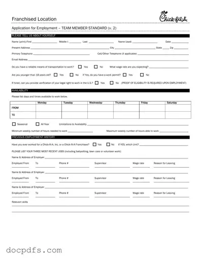 Chick Fil A Job Application Template in PDF