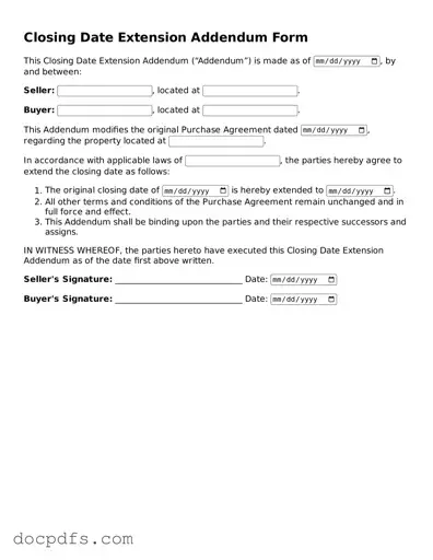 Legal Closing Date Extension Addendum Form Document