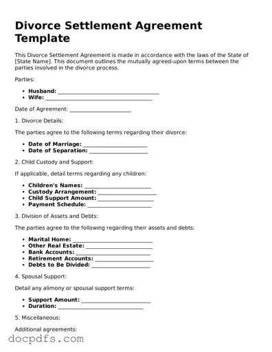 Legal Divorce Settlement Agreement Document