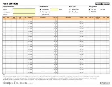 Electrical Panel Schedule Template in PDF