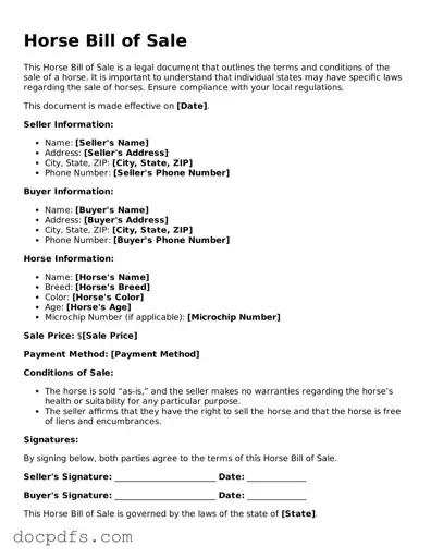 Legal Horse Bill of Sale Document