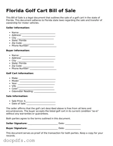 Free Florida Golf Cart Bill of Sale Form