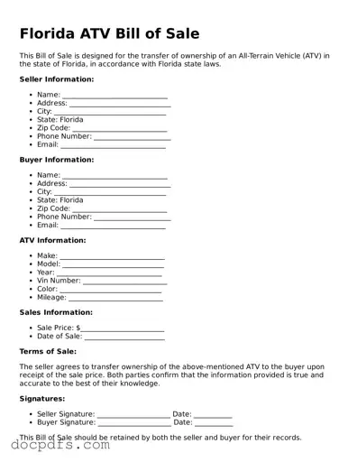 Free Florida ATV Bill of Sale Form