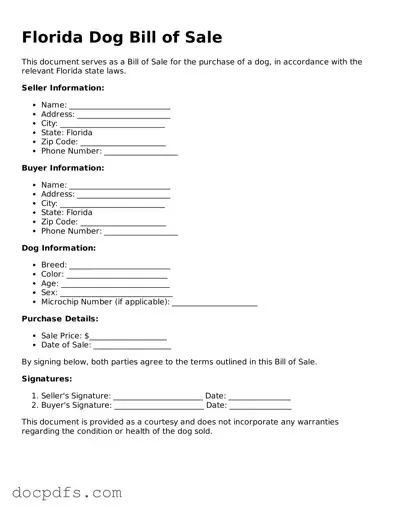 Free Florida Dog Bill of Sale Form