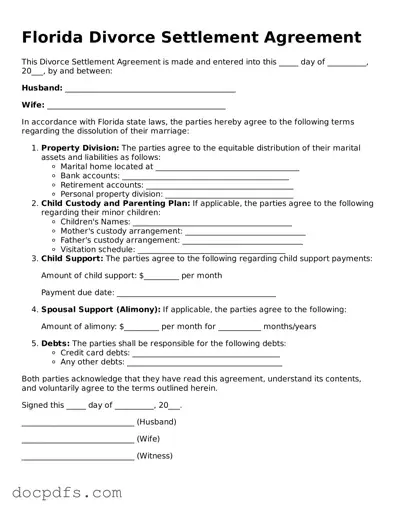 Free Florida Divorce Settlement Agreement Form