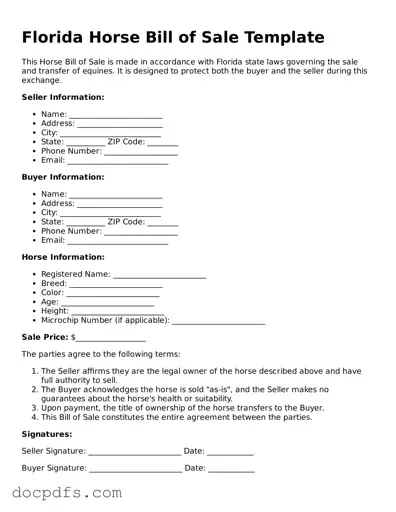 Free Florida Horse Bill of Sale Form