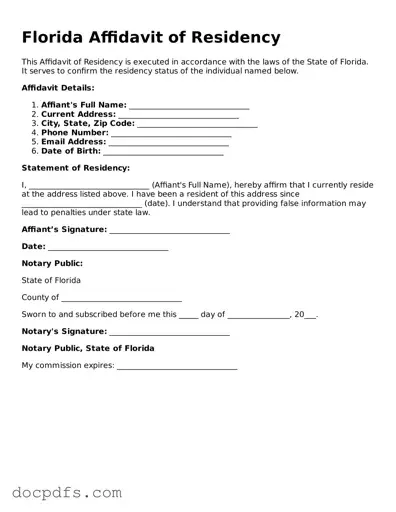 Free Florida Affidavit of Residency Form