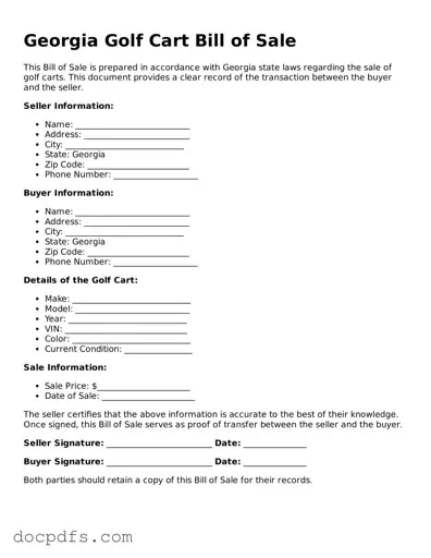Free Georgia Golf Cart Bill of Sale Form