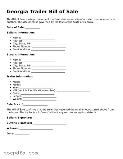 Free Georgia Trailer Bill of Sale Form