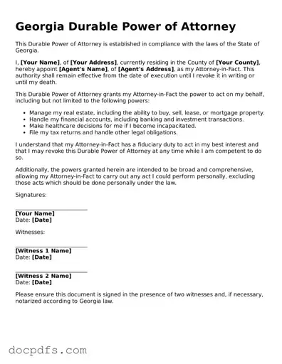 Free Georgia Durable Power of Attorney Form