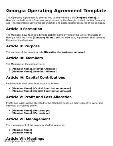 Free Georgia Operating Agreement Form
