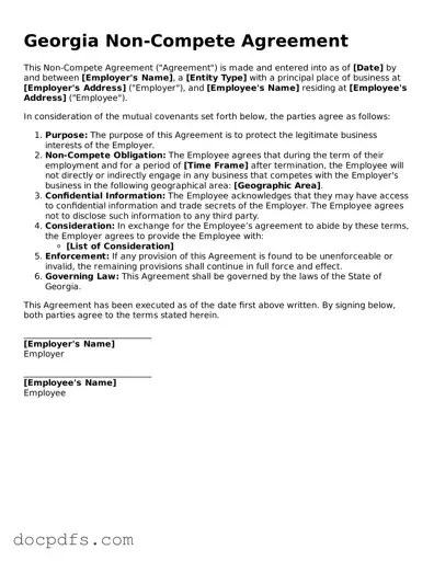 Free Georgia Non-compete Agreement Form
