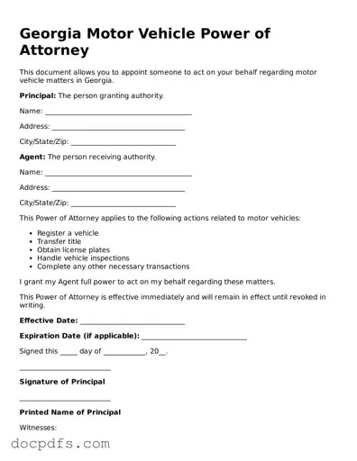 Free Georgia Motor Vehicle Power of Attorney Form