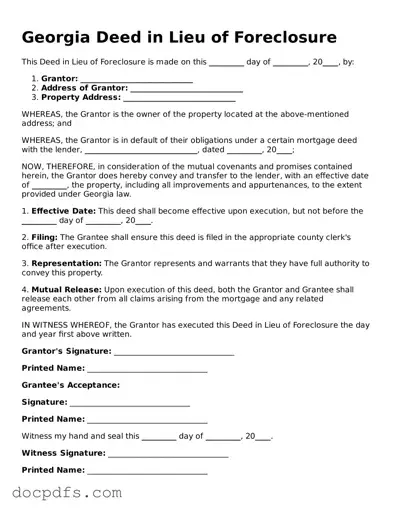Free Georgia Deed in Lieu of Foreclosure Form