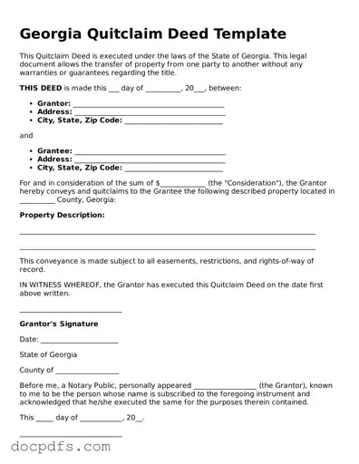Free Georgia Quitclaim Deed Form
