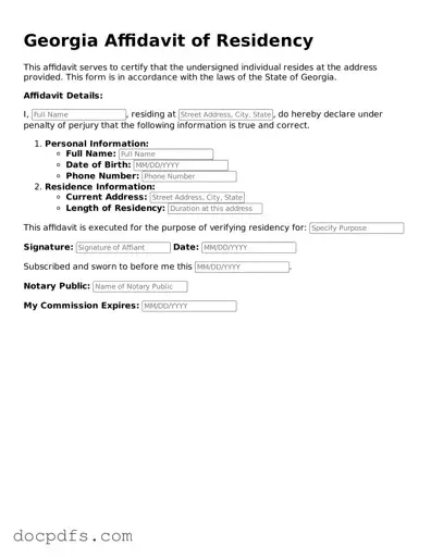 Free Georgia Affidavit of Residency Form