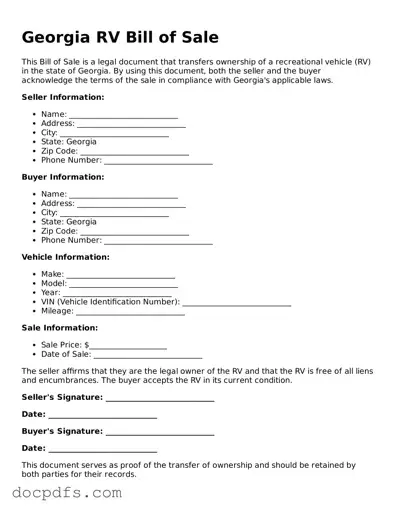 Free Georgia RV Bill of Sale Form