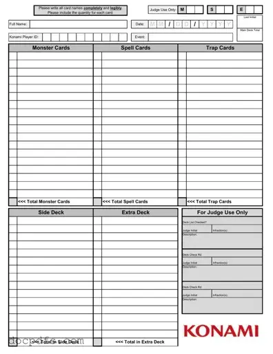 Konami Decklist Template in PDF